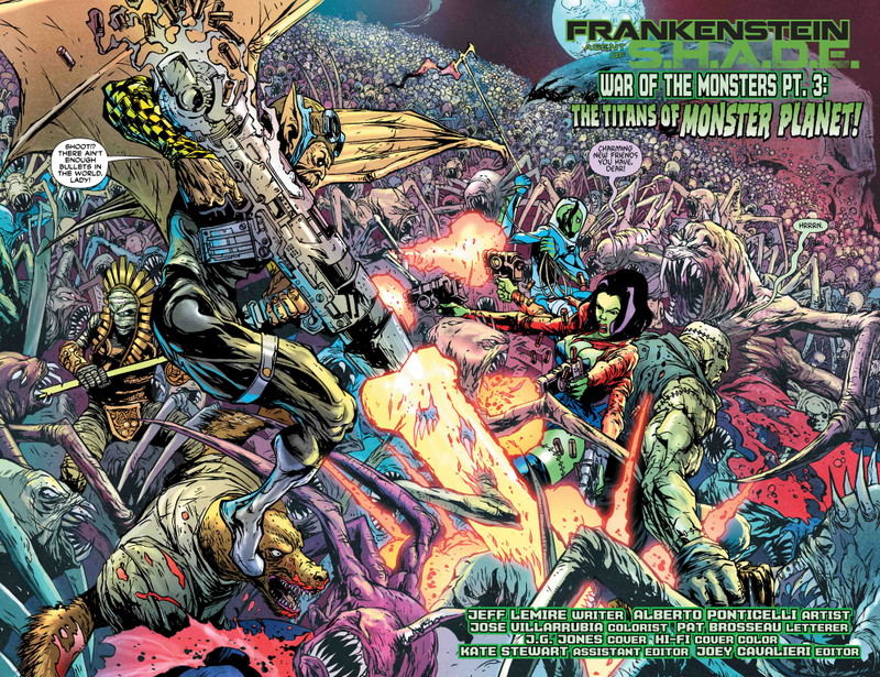 Illustration for article titled In this preview of DC's Frankenstein, a vampire with a machine gun needs no introduction